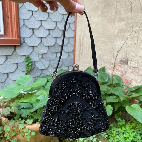 Vintage beaded handbag black mini bag - Picture 4 of 6